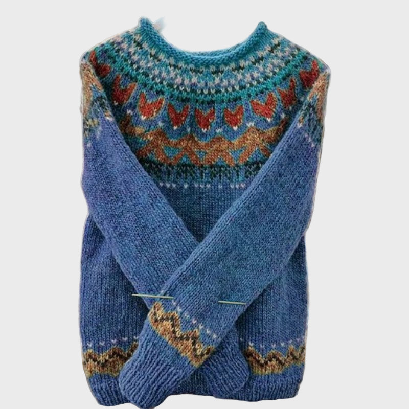 Pleteni Džemper s Vintage Žakard Uzorkom