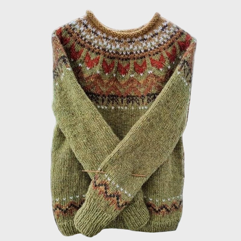 Pleteni Džemper s Vintage Žakard Uzorkom