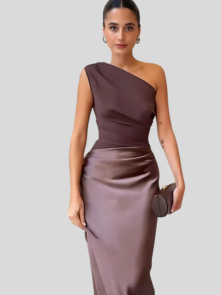 Amber – Saten Haljina Na Jedno Rame, Maxi Duljine