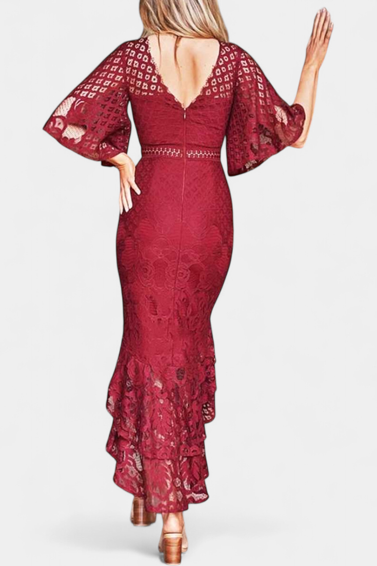 Ksenija Midi Haljina od Čipke s Dekolteom u Obliku Srca