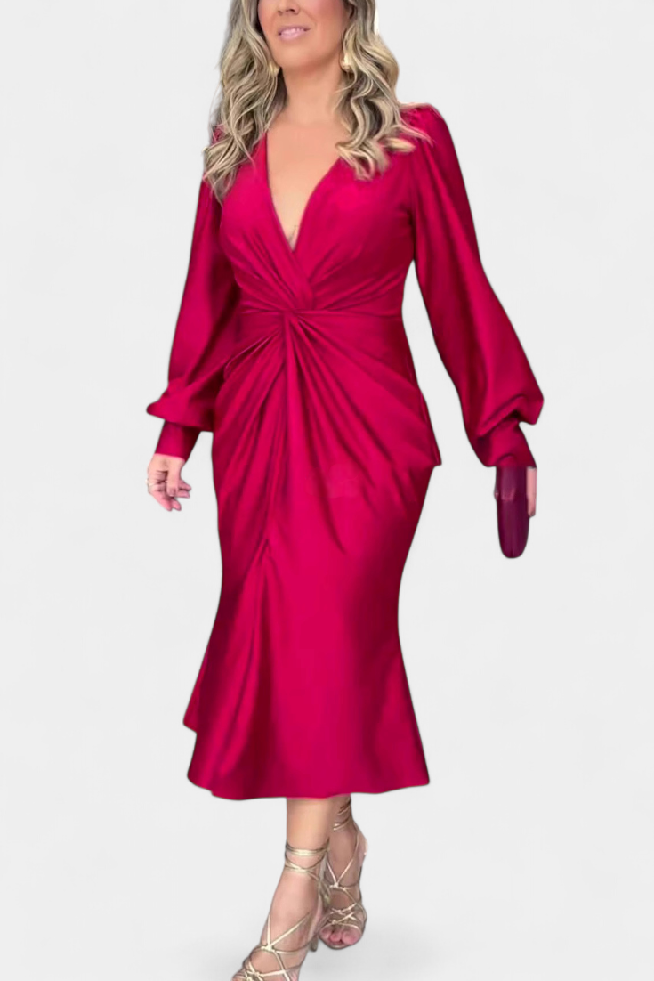 Veselka Duga Haljina s Dugim Rukavima i V-Izrezom