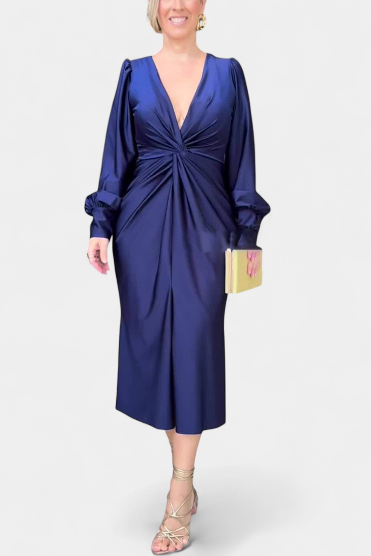 Veselka Duga Haljina s Dugim Rukavima i V-Izrezom